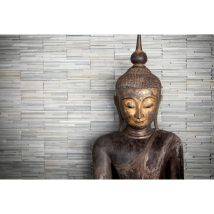 Papier peint panoramique bouddha gris & marron | Tapisserie panoramique salon & salle de bain | Papier peint panoramique zen pour chambre - 384 X 260