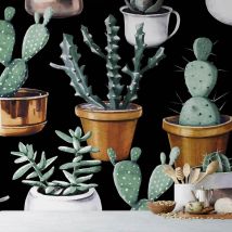 Hxadeco - Papier peint panoramique cactus et pots de cuivre