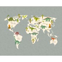 Sanders&sanders - papier peint panoramique carte du monde pour enfants gris et vert