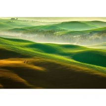 Papier peint panoramique collines pour salle de bain | Tapisserie panoramique nature verte | Papier peint panoramique paysage original - 384 X 260 cm