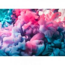 Papier peint panoramique pour chambre d'ado Tapisserie panoramique turquoise et rose Papier peint panoramique tendance fumée colorée