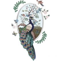 Papier Peint Panoramique Découpé, paon majestueux dans un cadre mouluré