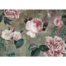 papier peint panoramique fleurs rose et taupe - Komar