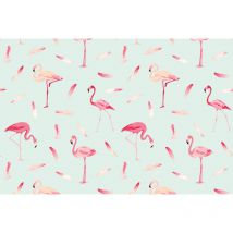 Papier peint panoramique flamant rose bleu clair & rose | Tapisserie panoramique oiseaux chambre fille | Papier peint panoramique idéal salle de bain
