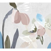 Sanders&sanders - papier peint panoramique fleurs gris, rose et bleu