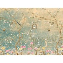 Sanders&sanders - papier peint panoramique fleurs et oiseaux bleu canard
