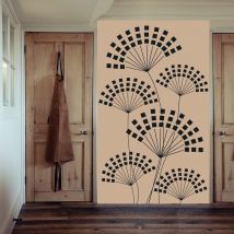 Papier peint géométrique 250 cm x 150 cm, style graphique avec fleurs pissenlits en éventails.