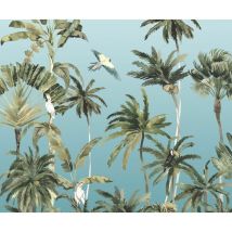 Komar - papier peint panoramique fleurs tropicales et des oiseaux de paradis bleu et vert
