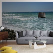 Papier peint intissé 270x250 cm - Décor bord de mer - Mer azur, rochers et montagnes - Idéal pour votre intérieur géant