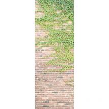 Papier peint panoramique brique rouge & lierre | Tapisserie panoramique imitation brique avec plante verte | Papier peint panoramique cuisine &
