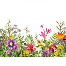 Papier peint panoramique floral idéal chambre Tapisserie panoramique fleurie avec papillons Papier peint panoramique multicolore cuisine
