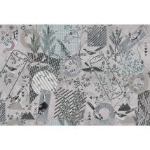 Papier peint panoramique oiseaux aire de jeu beige salon Tapisserie panoramique animaux abstraits Papier peint panoramique zen à motifs noir
