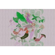 Papier peint panoramique oiseaux vert & violet Tapisserie panoramique campagne chic cuisine Papier peint panoramique chambre enfant & salon