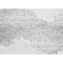 Papier peint panoramique blanc et gris Tapisserie panoramique industrielle pour salon Papier peint panoramique effet mur de brique