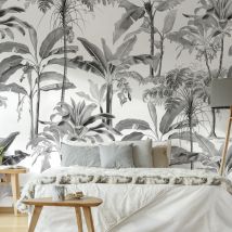 Papier peint panoramique Palmiers Milou 300 x 280cm Noir, Blanc