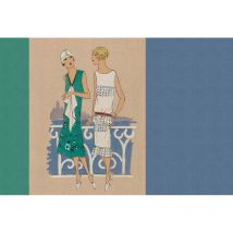 Papier peint panoramique pastel parisiennes années 20 Tapisserie panoramique bleu, vert & beige idéale chambre Papier peint panoramique escalier