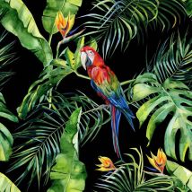 Papier peint panoramique perroquet noir & vert Tapisserie panoramique jungle & oiseaux idéale chambre Papier peint panoramique escalier