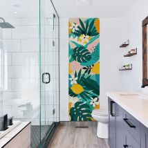 Papier peint intissé tropical, motif feuilles et fleurs, 250 cm x 75 cm