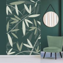 Papier peint intissé motif bambou vert, 250x150cm, fond vert foncé - Décoration murale intissée, motif bambou, vert, 250x150cm, fond vert foncé.