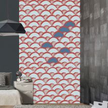 Papier peint intissé panoramique 250x150cm, motif éventail, rouge/bleu clair/bleu foncé - Décorez votre intérieur avec style