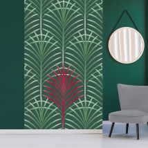 Papier peint intissé art déco, motif rouge, vert foncé, 250 cm x 150 cm