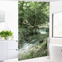 Papier peint intissé panoramique, photo de cascade et de rivière dans la forêt, 250 cm x 150 cm