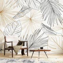 99déco - Papier Peint Panoramique Feuille Noir et Marron - 99DECO - L336xH270cm