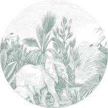 Estahome - papier peint panoramique rond adhésif jungle vert