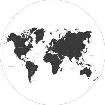 Estahome - papier peint panoramique rond adhésif carte du monde noir et blanc