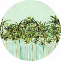 Komar - papier peint panoramique rond adhésif Coconut Trees vert et bleu