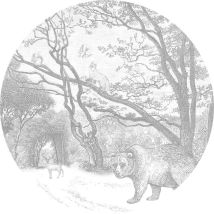 Estahome - papier peint panoramique rond adhésif forêt avec des animaux de la forêt gris