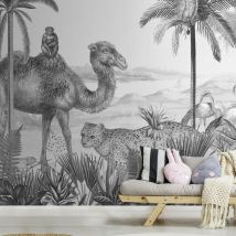 Art For The Home - Papier peint panoramique Safari 280 x 300cm Noir, blanc