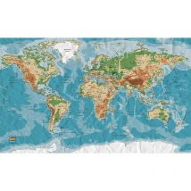 Papier peint panoramique carte du monde Tapisserie panoramique beige et bleue pour bureau Papier peint panoramique aspect papier