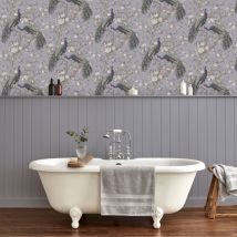 Laura Ashley - Papier peint intissé Paons Belvedere Iris 1005 x 52cm Mauve