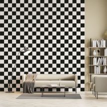 Papier peint papier damier noir et blanc
