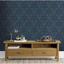 Papier peint intissé Laura Ashley Peacock Damask Dusky Seaspray 1005 x 52cm Bleu