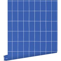 Estahome - papier peint carrelage bleu royal et blanc