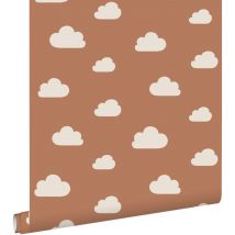 Estahome - papier peint petits nuages terracotta et blanc