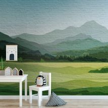 Papier peint photo Profhome 382981 papier peint intissé gaufré à chaud lisse avec des paysages mat vert bleu gris 3,71 m x 2,8 m