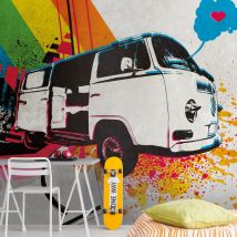 Profhome - Papier peint photo 383021 papier peint intissé gaufré à chaud lisse graffiti mat gris beige bleu rouge 3,71 m x 2,8 m