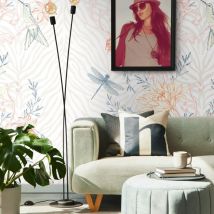 Profhome - Papier peint photo 392011 papier peint intissé gaufré à chaud lisse avec un dessin floral mat orange bleu blanc crème 1,59 m x 2,8 m