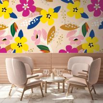 Profhome - Papier peint photo 392091 papier peint intissé gaufré à chaud lisse avec un dessin floral mat beige jaune violet bleu 1,59 m x 2,8 m