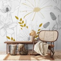 Profhome - Papier peint photo 392131 papier peint intissé gaufré à chaud lisse avec un dessin floral mat blanc noir jaune 1,59 m x 2,8 m