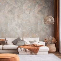 Profhome - Papier peint photo 392621 papier peint intissé gaufré à chaud lisse avec des palmiers mat brun beige blanc crème gris 1,59 m x 2,8 m