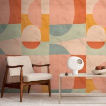 Profhome - Papier peint photo 398581 papier peint intissé gaufré à chaud lisse avec un dessin graphique mat rose jaune bleu bleu 1,59 m x 2,8 m