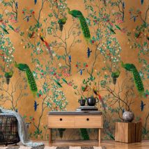 Profhome - Papier peint photo 398821 papier peint intissé gaufré à chaud lisse avec des motifs d'oiseaux mat brun vert bleu bleu 1,59 m x 2,8 m