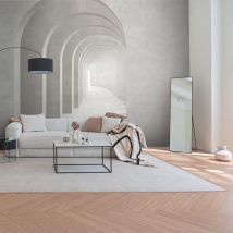 Profhome - Papier peint photo 399161 papier peint intissé gaufré à chaud lisse avec des motifs d'architecture mat gris blanc 3,71 m x 2,8 m