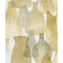 Sanders&sanders - papier peint poterie jaune ocre et vert olive grisé