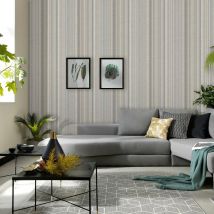 Papier peint rayure taupe, gris & beige chambre adulte | Tapisserie rayures grise salle à manger | Papier peint rayé intissé couloir