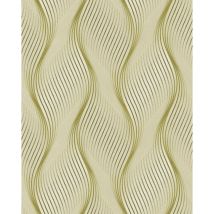 Papier peint à rayures Edem 85030BR35 papier peint vinyle légèrement texturé avec des lignes ondulées et des accents métalliques vert jaune-olive